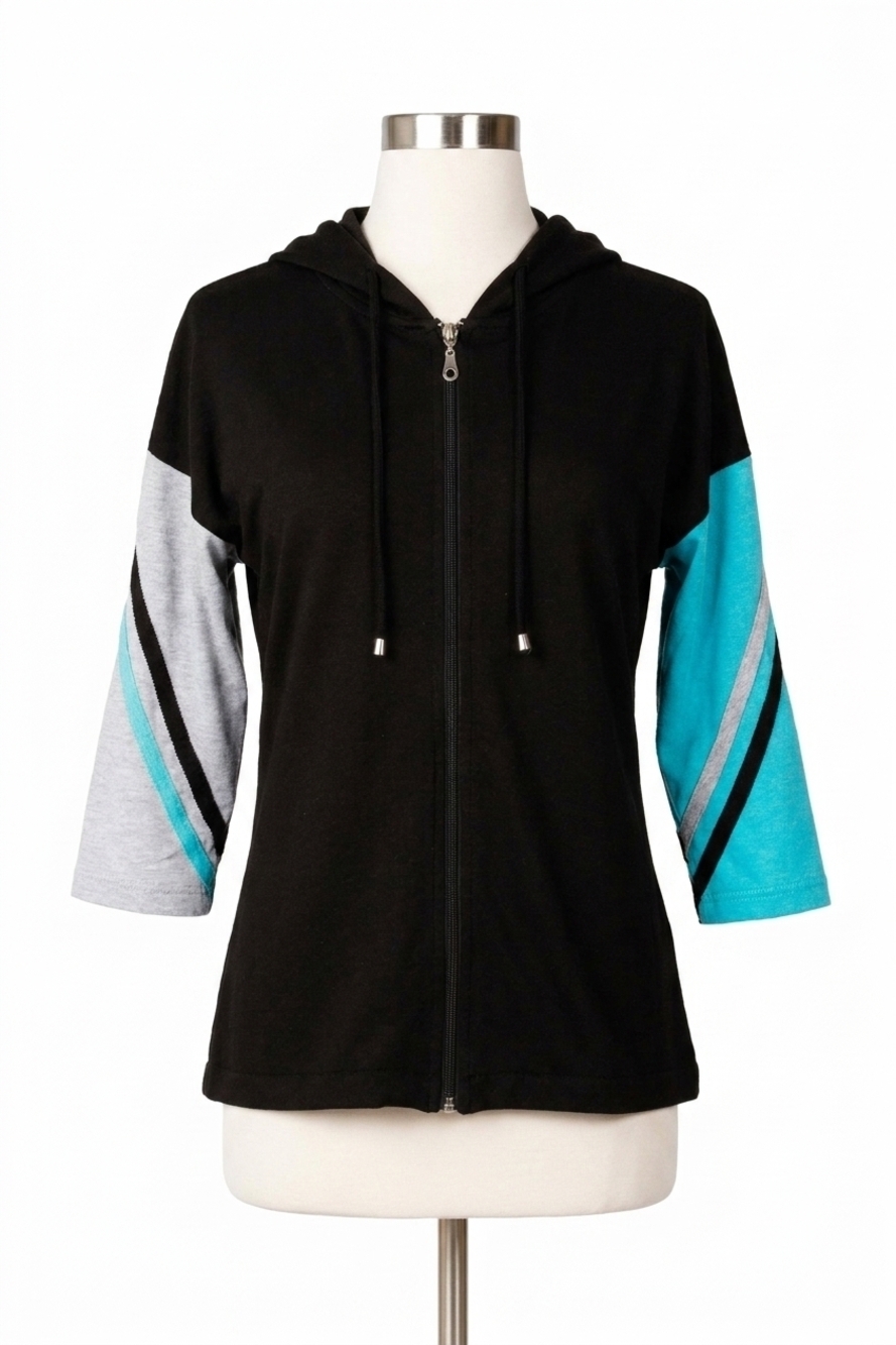 NEW ANGEL stripe sleeve hoodie in black